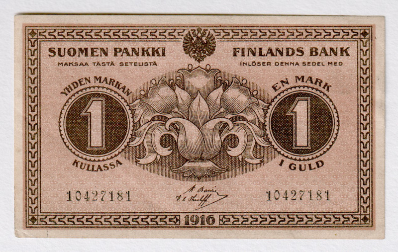 Finland 1 Markka 1916
P# 19, N# 226641; # 10427181; AUNC
