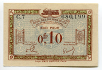 France Saar 0.10 Francs 1923 (ND) RCFTO
P# R2, JP# 132.02, N# 206200; # C.7 680199; Occupation of the Rhine - Railway Issue; UNC