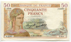 France 50 Francs 1936
P# 81, Fay# 17/26, N# 206516; # J.4397 589; Cérès; XF
