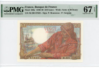 France 20 Francs 1948 - 1949 PMG 67
P# 100c, N# 206539; # M.208 67628