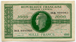France 1000 Francs 1944 (ND)
P# 107, Fay# VF.12/01, N# 206771; # 36A 999065; VF