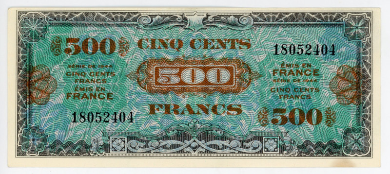 France 500 Francs 1944
P# 119, N# 206795; UNC-
