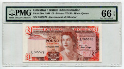 Gibraltar 1 Pound 1988 PMG 66
P# 20e, N# 202086; # L565572; Elizabeth II