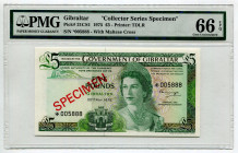 Gibraltar 5 Pounds 1975 PMG 66 Specimen
P# 21CS1, N# 214350; # *005888; Elizabeth II