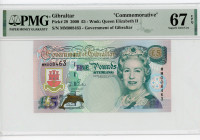 Gibraltar 5 Pounds 2000 PMG 67
P# 29, N# 204530; # MM008463; Elizabeth II