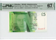 Gibraltar 5 Pounds 2011 PMG 67
P# 35, N# 206856; # A/AA 402317; Elizabeth II