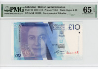 Gibraltar 10 Pounds 2010 PMG 65
P# 36, N# 206858; # A/AB 191153; Elizabeth II