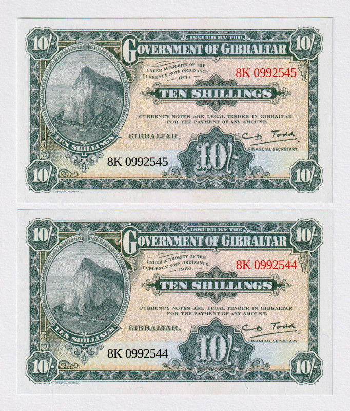 Gibraltar 2 x 10 Shillings 2018
P# NL, # 8K 0992544-45; UNC
