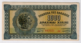 Greece 1000 Drachmai 1941
P# 117b, N# 210750; # AE 043525; XF