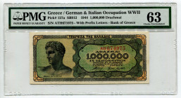 Greece 1000000 Dracmai 1944 PMG 63
P# 127a, N# 209741; # ATH671075