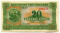Greece 20 Drachmai 1940
P# 315, N# 208895; # B27-266476; UNC