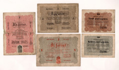 Hungary Lot of 5 Banknotes 1848 - 1849 Insurrection Issues
P# S111-S112,S116,S121-S122, 15 - 30 Pengo & 1 - 2 - 5 Forint; F-VF