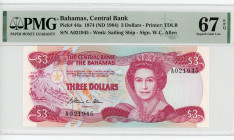 Bahamas 3 Dolars 1974 (1984)(ND) PMG 67
P# 44a, N# 212768; # A021945; Elizabeth II