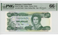 Bahamas 1 Dollar 2002 PMG 66
P# 70, N# 229031; # DW174559; Elizabeth II