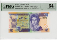 Belize 2 Dollars 2017 PMG 64
P# 66f, N# 228840; # DR413876; Elizabeth II