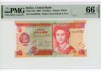 Belize 5 Dollars 2003 PMG 66
P# 67a, N# 228842; # DA840762; Elizabeth II