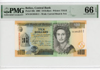 Belize 10 Dollars 2005 PMG 66
P# 68b, N# 236667; # DC094811; Elizabeth II
