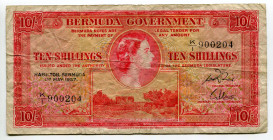 Bermuda 10 Shillings 1957
P# 19b, N# 254394; # K/1 900204; VF