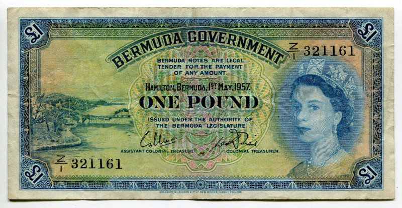 Bermuda 1 Pound 1957
P# 20b, N# 254395; # Z/1 321161; VF