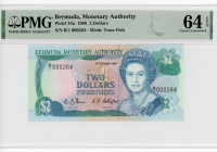 Bermuda 2 Dollars 1988 PMG 64
P# 34a, N# 224924; # B/1 000264; Elizabeth II