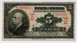 Brazil 5 Mil Reis 1923
P# 112a, N# 221220; # 090811; VF