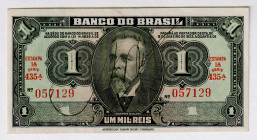 Brazil 1 Mil Reis 1944
P# 131A, N# 207877; # 057129; UNC