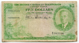 British Caribbean Territories 5 Dollars 1951
P# 3, N# 248379; # E/1 942516; F