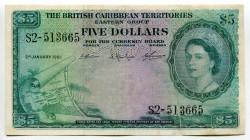 British Caribbean Territories 5 Dollars 1962
P# 9c, N# 248383; # S2-513665; VF