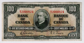 Canada 100 Dollars 1937
P# 64b, N# 201722; # 2000824; VF+