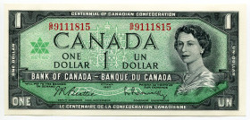 Canada 1 Dollar 1967 Commemorative
P# 84, N# 201714; # G/P 9111815; Centennial of Canadian Confederation (1867-1967); UNC