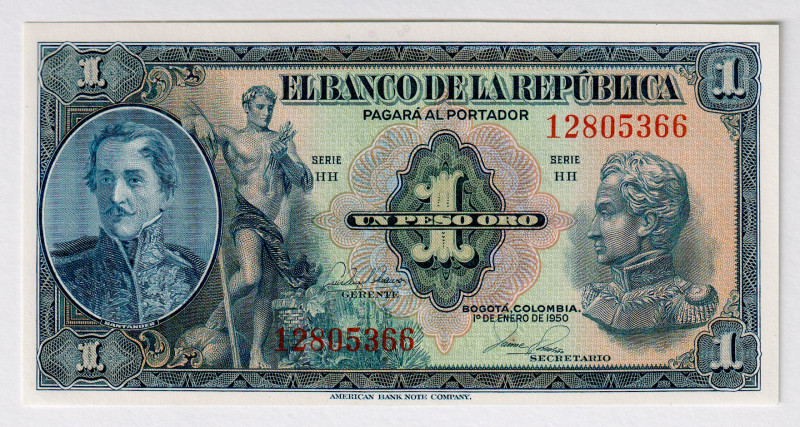Colombia 1 Peso 1950
P# 380f, N# 207727; # 12805366; UNC