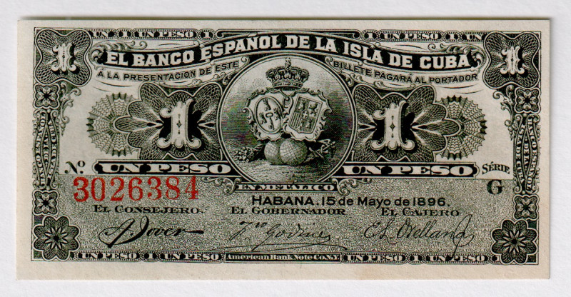 Cuba 1 Peso 1896
P# 47a, N# 212317; # 3026384; UNC