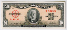 Cuba 50 Pesos 1958
P# 81a, N# 205094; # B356433A; UNC