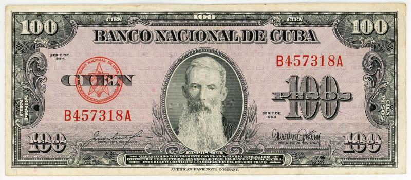 Cuba 100 Pesos 1954
P# 82b, N# 219535; # B4573118A; XF