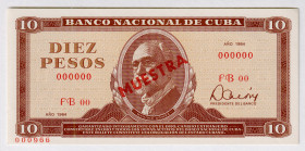 Cuba 10 Pesos 1984 Specimen
P# 104cs, # FB00 000000; UNC