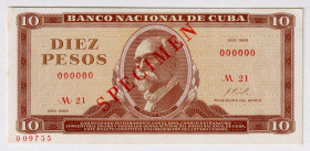 Cuba 10 Pesos 1969 Specimen
P# 104s, N# 205104; # 000000; UNC
