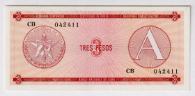 Cuba Foreign Exchange 3 Pesos 1985 (ND) Series A
P# FX2, # CB042411; UNC