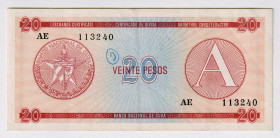 Cuba Foreign Exchange 20 Pesos 1985 (ND) Series A
P# FX5, N# 220673; # AE113240; VF-XF