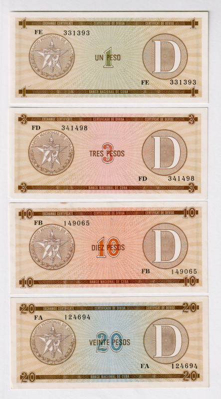 Cuba Foreign Exchange 1 - 3 - 10 - 20 Pesos 1990 (ND) Series D
P# FX32 - FX36, ...