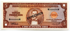 Dominican Republic 5 Pesos Oro 1976 Specimen
P# 100s2, N# 334493; # W000000W; UNC
