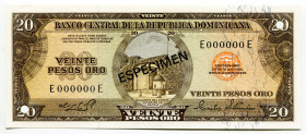 Dominican Republic 20 Pesos Oro 1975 Specimen
P# 102s, # E000000E; UNC