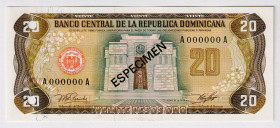 Dominican Republic 20 Pesos 1978 Specimen
P# 120s, N# 225348; # A000000A; UNC