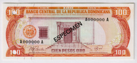 Dominican Republic 100 Pesos 1978 Specimen
P# 122s, # A000000A; UNC