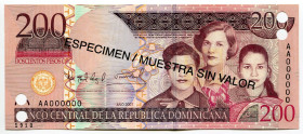 Dominican Republic 200 Pesos Oro 2007 Specimen
P# 178, N# 271167; # AA000000; UNC