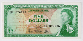 East Caribbean States 5 Dollars 1965
P# 14d, N# 202484; # B2 670225; UNC