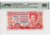 Falkland Islands 5 Pounds 1983 PMG 66 Commemorative
P# 12a, N# 203672; # A199025; Elizabeth II
