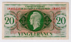 Guadeloupe 20 Francs 1944
P# 28, # LM487510; XF