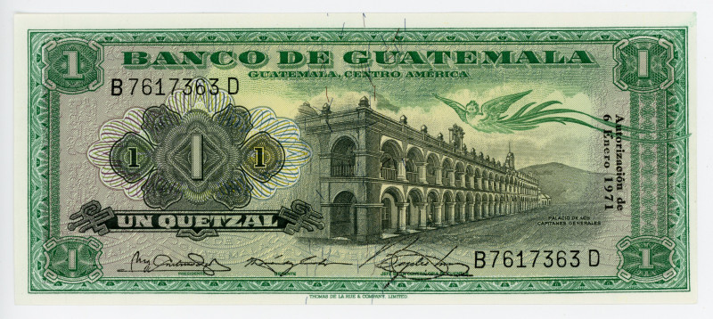Guatemala 1 Quetzal 1971
P# 52h, # B7617363D; UNC