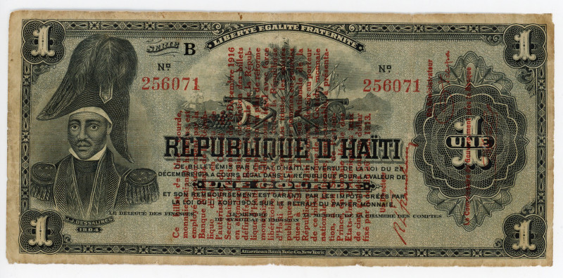Haiti 1 Gourde 1916 Overprint
P# 137, N# 217431; # 256071; VF