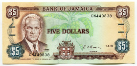 Jamaica 5 Dollars 1992
P# 70, N# 203217; # CN449838; UNC